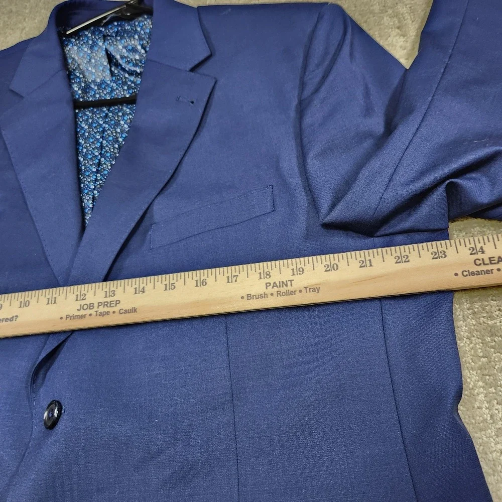 Paul Frederick Blazer Men 44S Blue Traveler Wool Stretch Modern Floral Lined